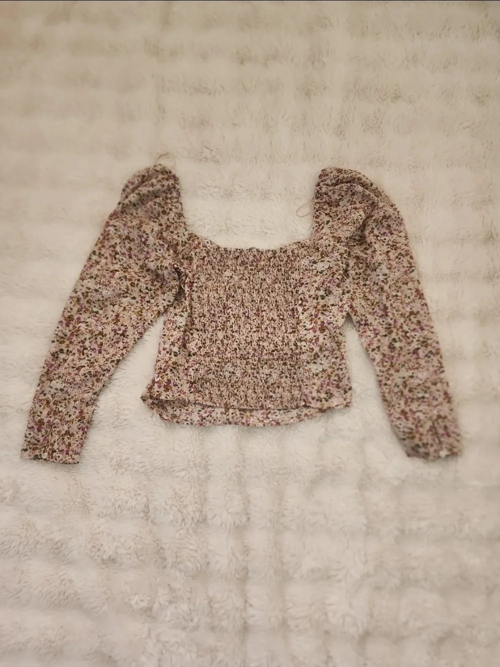 Astr Floral Off-Shoulder Puff Sleeve Crop Top - Pink Multi